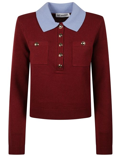 Top in maglia bordeaux con colletto a contrasto SELF PORTRAIT | AW25021TABURGUNDY